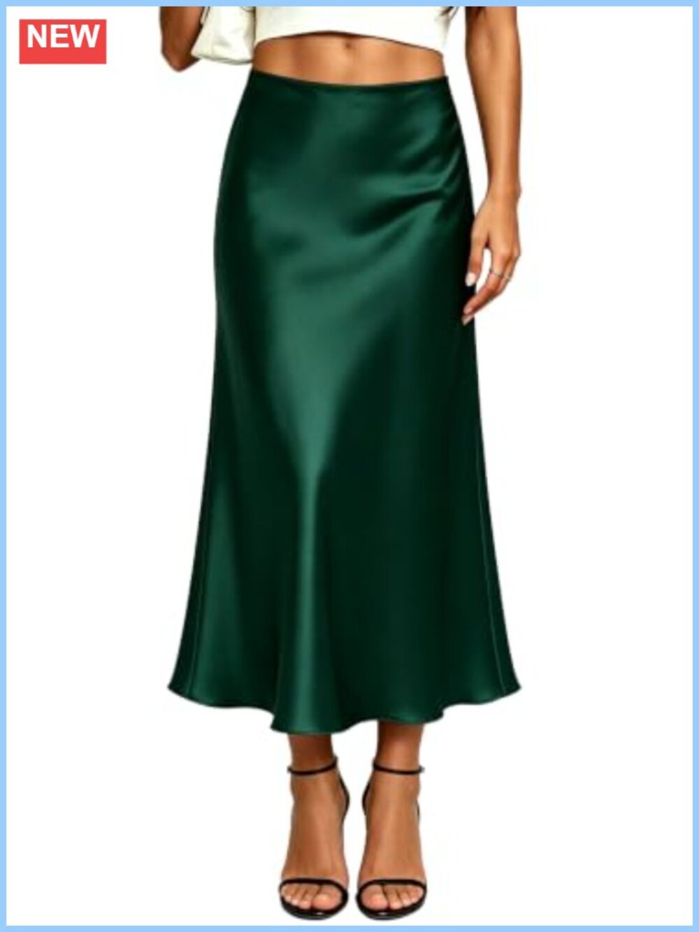 Womens Satin Midi Skirt Elastic High Waist A Line Polyester Spandex